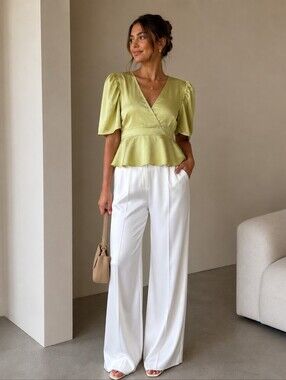 NEW Satin Peplum Wrap Top